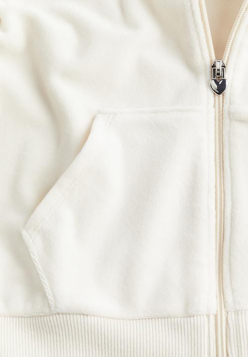 H&M - Velour zip-through hoodie - natural white