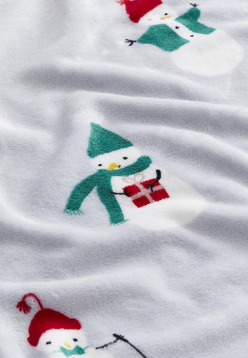 H&M - Patterned fleece blanket - light blue snowmen