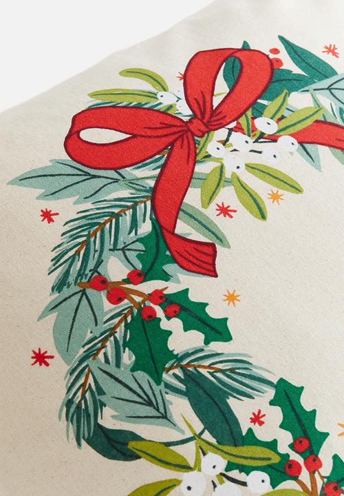 H&M - Printed cotton cushion cover - white christmas wreath