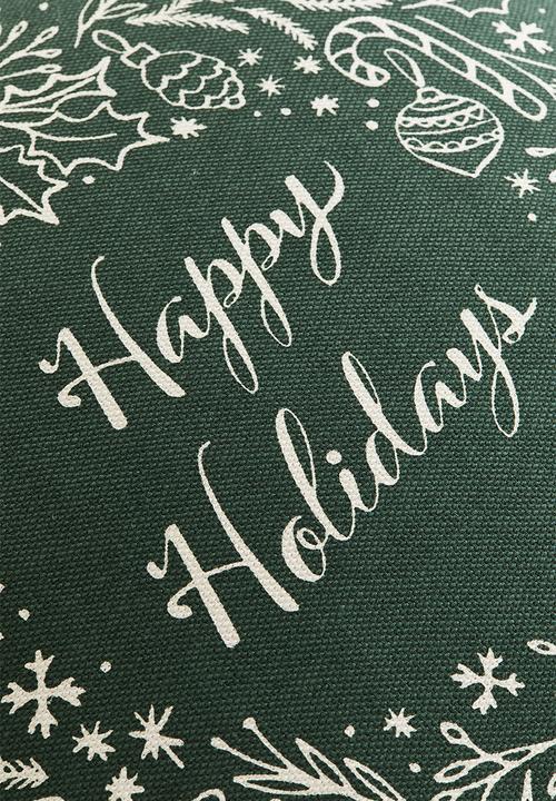 H&M - Printed cushion cover - green happy holidays
