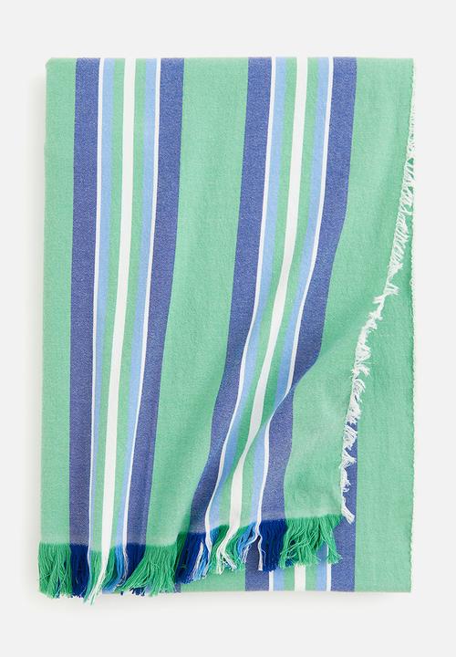 H&M - Large cotton blanket - green striped