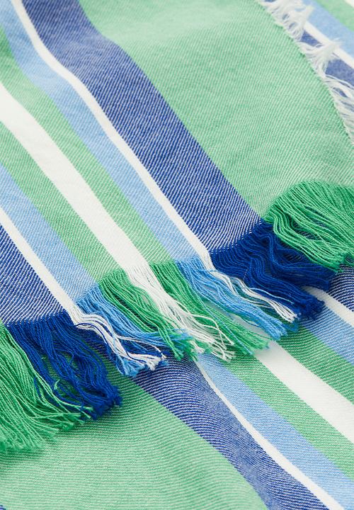H&M - Large cotton blanket - green striped
