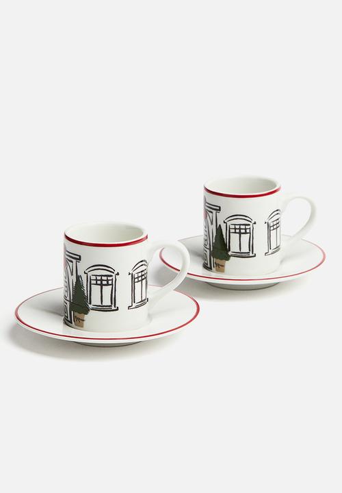 H&M - Gift-boxed 2-pack espresso cups & saucers - white/house