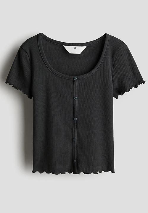 H&M - Ribbed T-shirt - grey