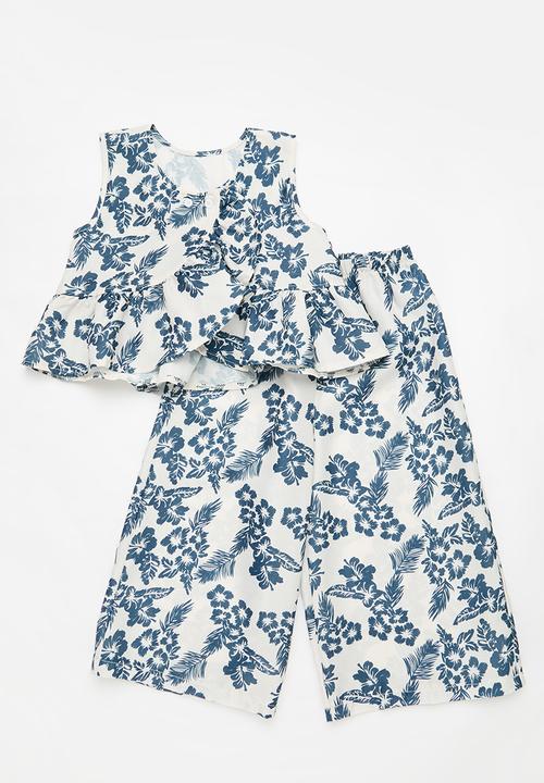 Pop Candy - Top & bottom set - blue & white