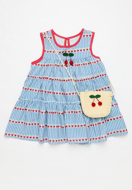 Pop Candy - Tiered gingham dress - blue & white