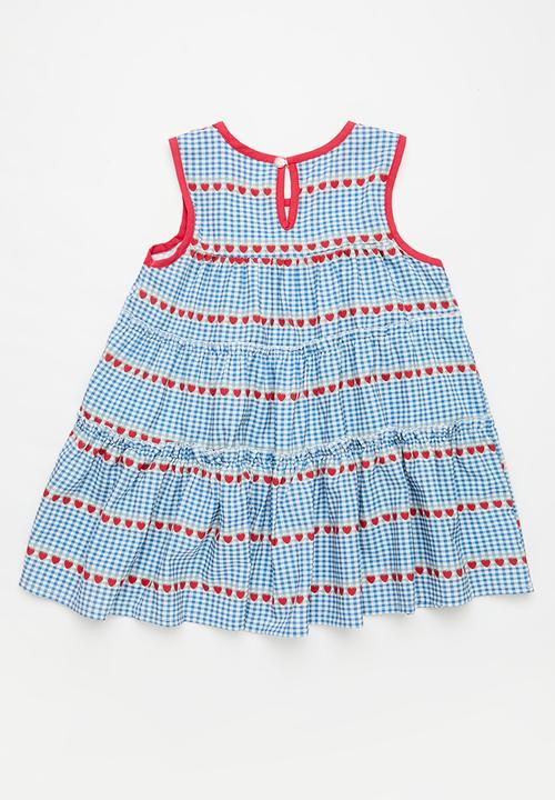 Pop Candy - Tiered gingham dress - blue & white