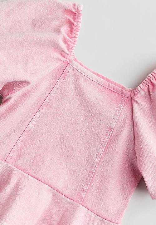H&M - Denim-look peplum blouse - light pink