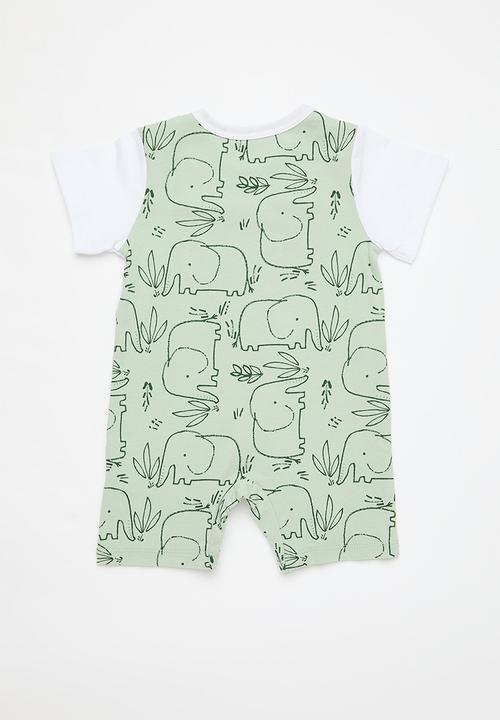Pop Candy - Printed romper - green & white