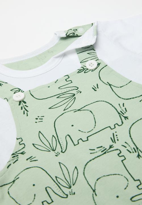 Pop Candy - Printed romper - green & white