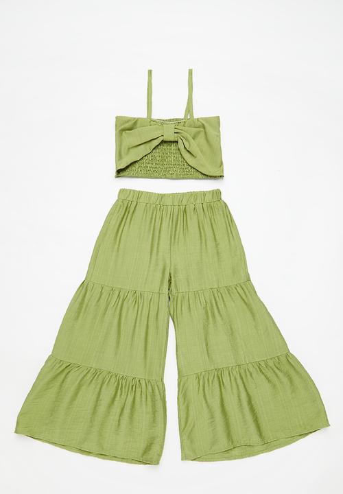 Pop Candy - Cropped top & pant set - olive green