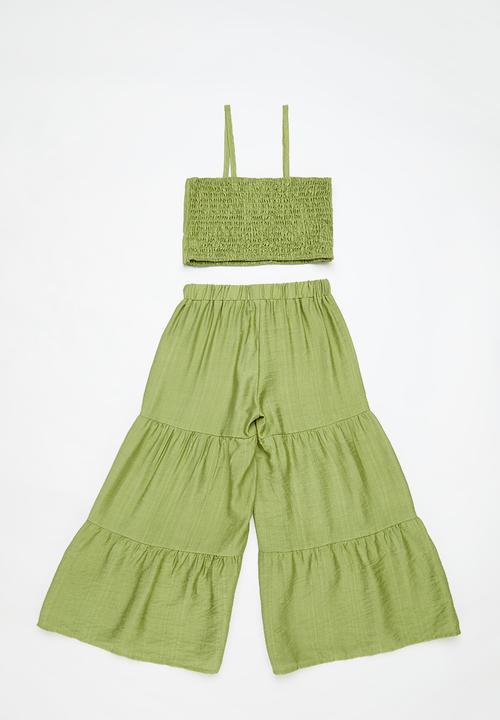 Pop Candy - Cropped top & pant set - olive green