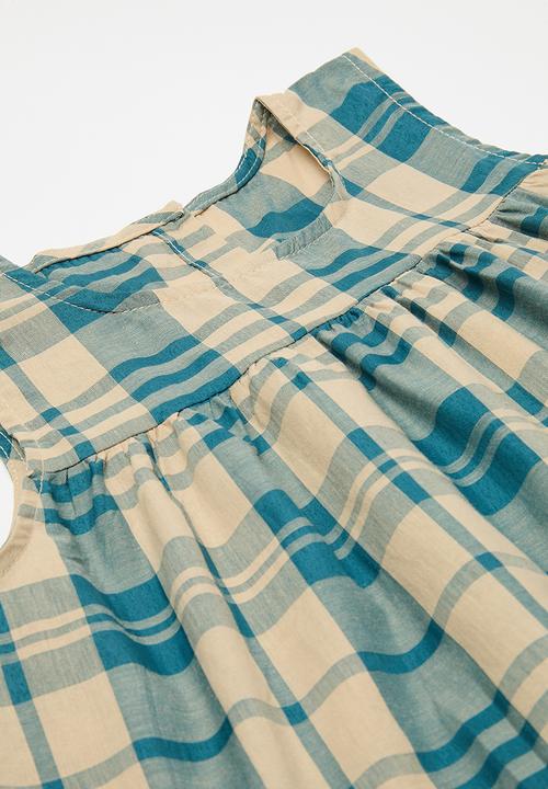 Pop Candy - Gingham top & bottom set - ecru & blue