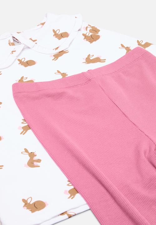 Pop Candy - Printed peter pan top & legging set-pink & white
