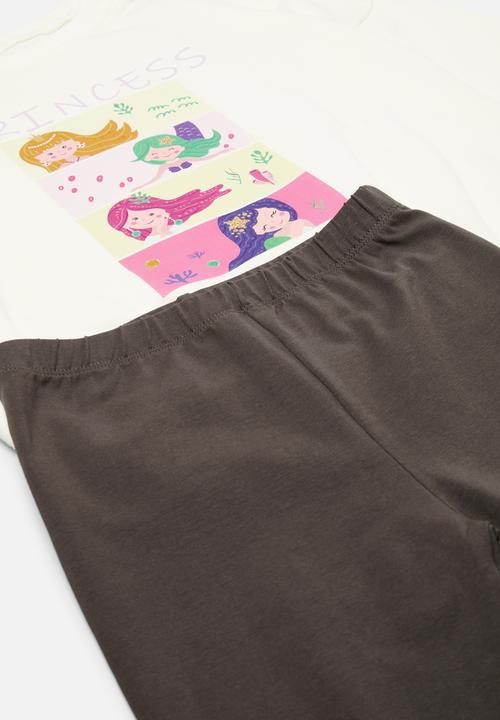 Pop Candy - Printed sweat top & legging set-white & black