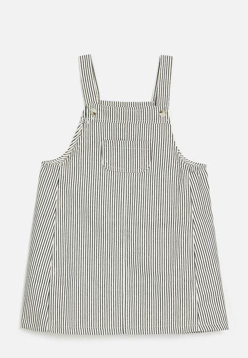 Pop Candy - Striped dungaree dress - black & ecru