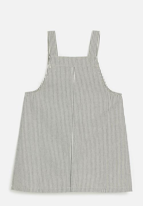 Pop Candy - Striped dungaree dress - black & ecru