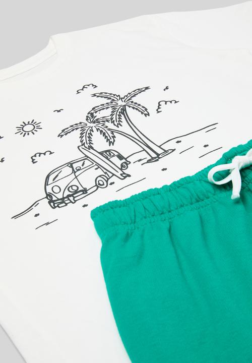 Pop Candy - Tee & short set - ecru & green 
