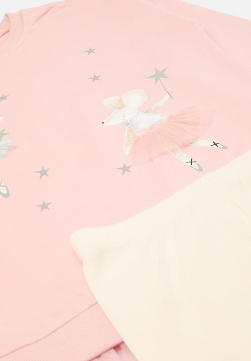Pop Candy - Printed sweat top & legging set - pink & ecru