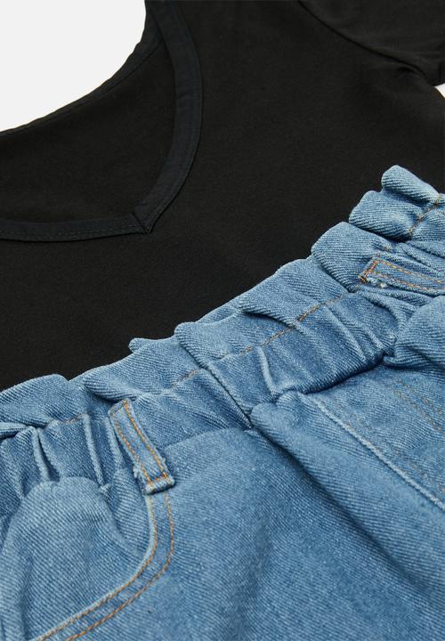 Pop Candy - Crew tee & denim set - black & blue