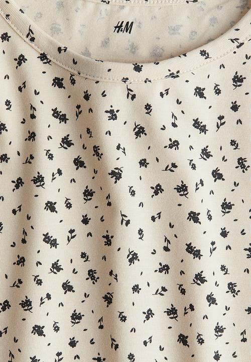 H&M - Printed cotton top - light beige/floral
