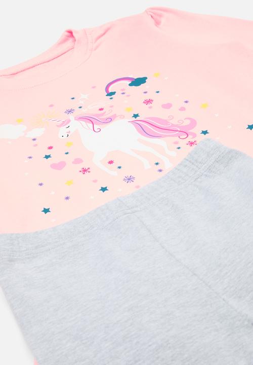Pop Candy - Frilled hem sweat top & legging set - pink & grey 
