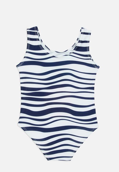 Pop Candy - Striped one piece swimsuit-blue & white