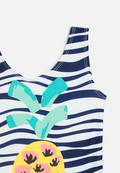 Pop Candy - Striped one piece swimsuit-blue & white