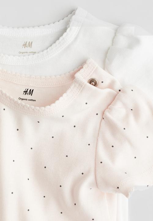 H&M - 2 pack short-sleeved bodysuits - powder pink spotted