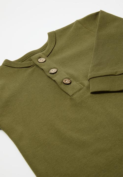 Pop Candy - Half button romper - olive green