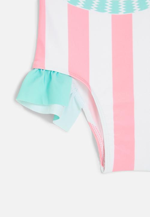 Pop Candy - Striped one piece swimsuit-pink & white