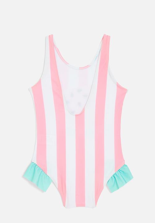 Pop Candy - Striped one piece swimsuit-pink & white