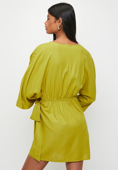 Superbalist - Linen Blend Wrap Mini Dress - Green