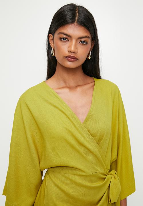 Superbalist - Linen Blend Wrap Mini Dress - Green