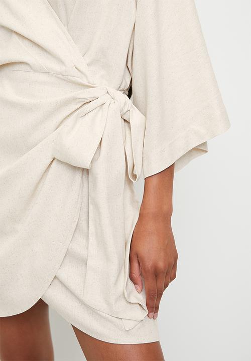 Superbalist - Linen Blend Wrap Mini Dress - Neutral