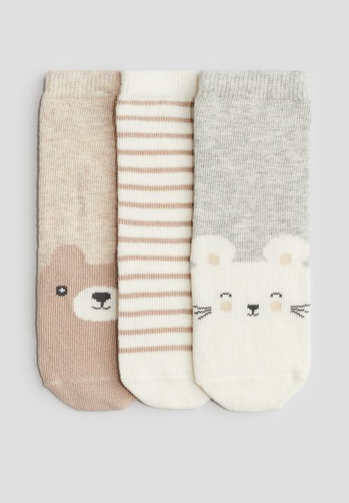 H&M - 3-Pack anti-slip socks - beige teddy bear