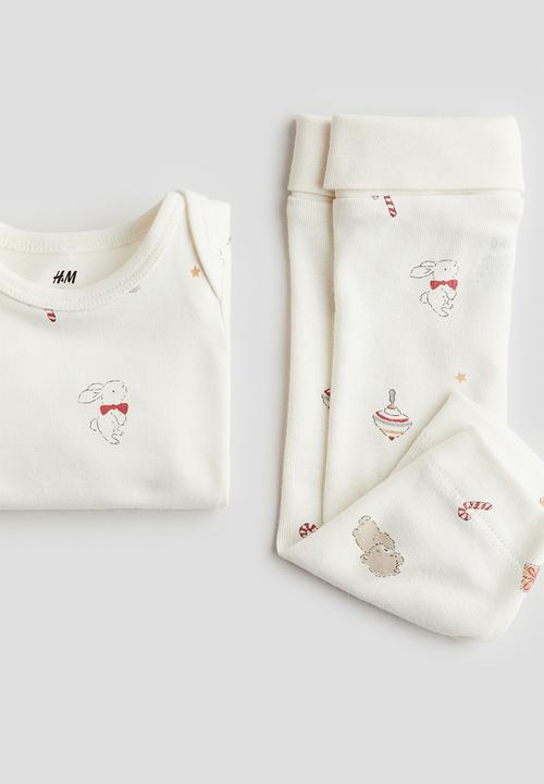 H&M - 2-Piece cotton jersey set - white patterned