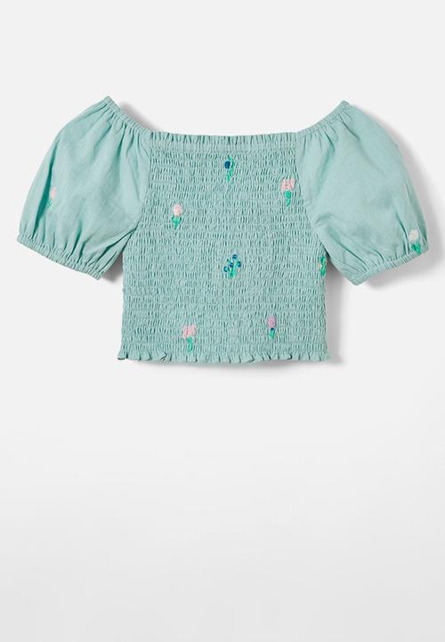 Cotton On - Katelyn short sleeve top - barber blue/ditsy