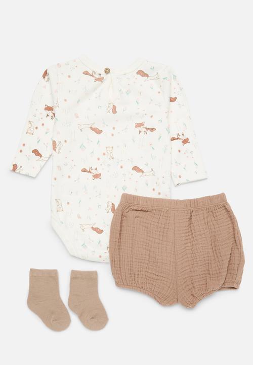Pop Candy - 3 Pack printed set - ecru & brown