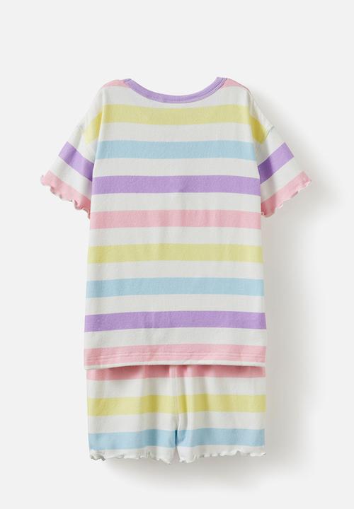 Cotton On - Dani short sleeve pyjama set - multi/bold rainbow stripe