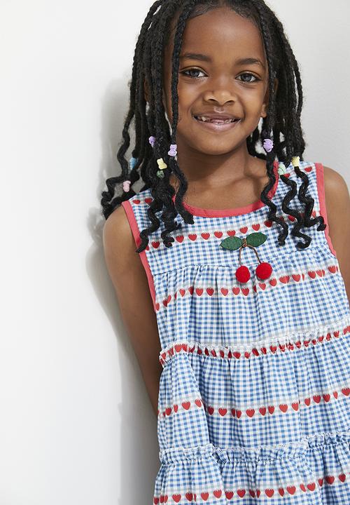 Pop Candy - Tiered gingham dress - blue & white