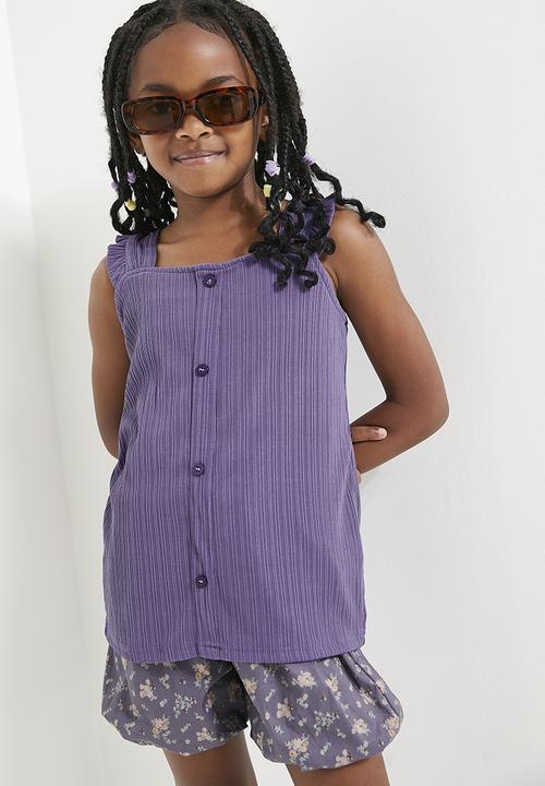 Pop Candy - Frilled top & floral short set - purple