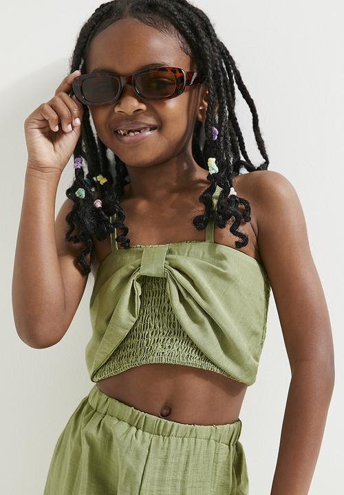 Pop Candy - Cropped top & pant set - olive green