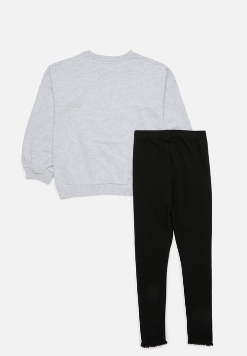 Pop Candy - Printed sweat top & legging set-grey & black