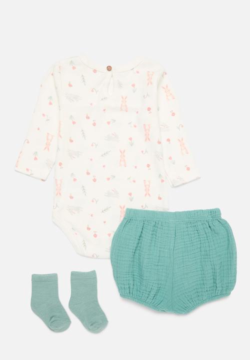 Pop Candy - 3 Pack printed set - ecru & green