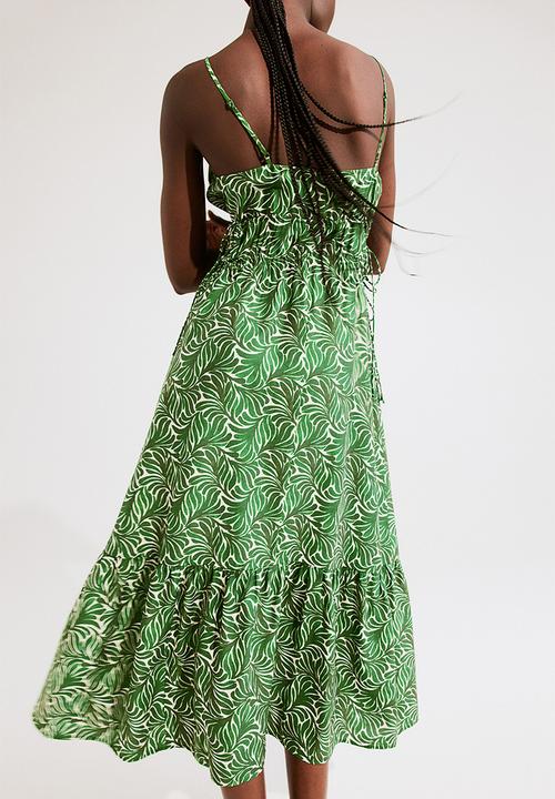 H&M - Drawstring-detail maxi dress - green patterned