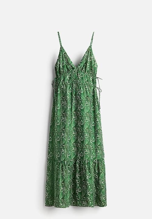 H&M - Drawstring-detail maxi dress - green patterned