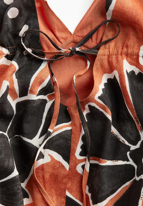 H&M - Long strappy dress - orange/patterned