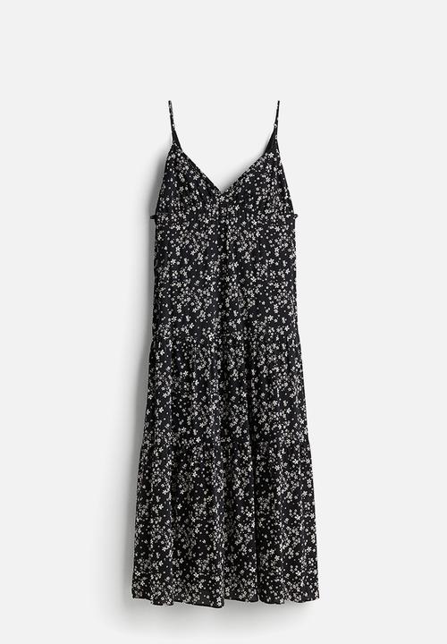 H&M - Long strappy dress - black & white floral
