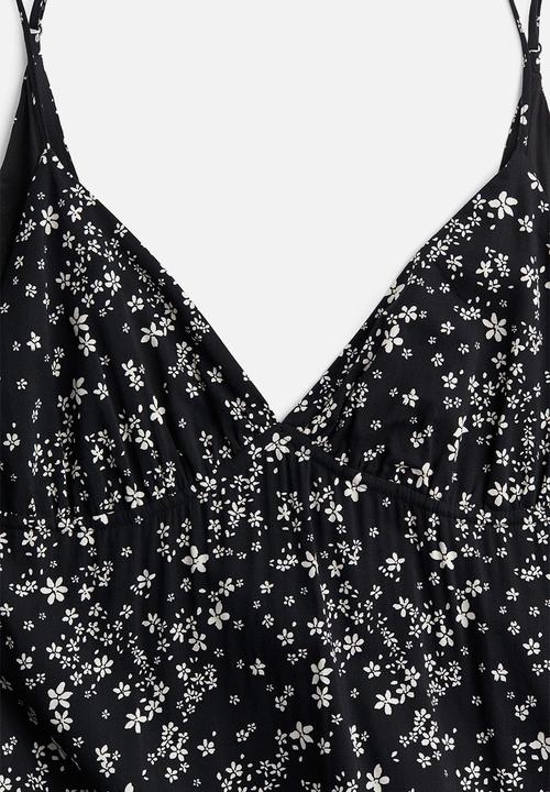 H&M - Long strappy dress - black & white floral
